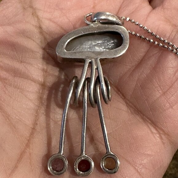 VTG Pendant Necklace 18" Baroque‎ Pearl Sterling Silver Green Peridot Red Garnet - Picture 6 of 9